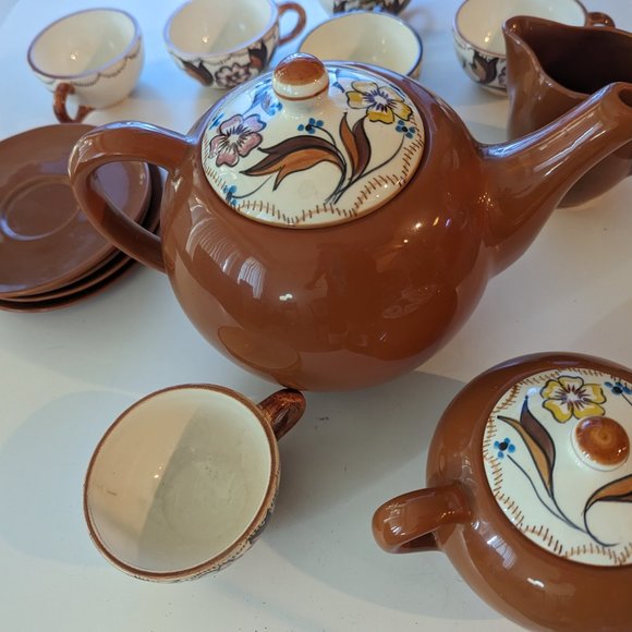 SEPTEMBER ONLY! Vintage Handmade Mexican Pottery Tea Set, 50+ Years. Mint. - Picture 3 of 4